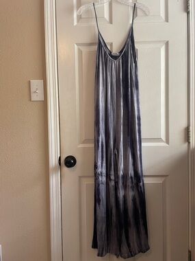 FRUMOS Size Large Blue Tie Dye Spaghetti Strap Cropped Wide Leg Jumpsuit
